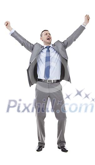 Isolated cheering businessman