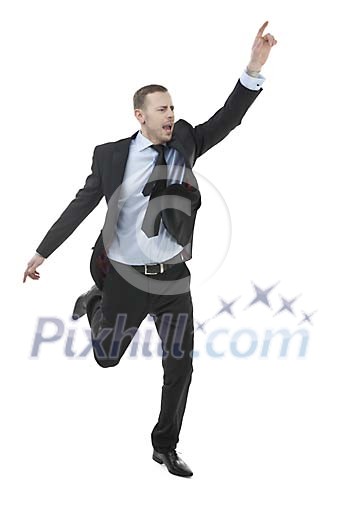 Isolated running late businessman