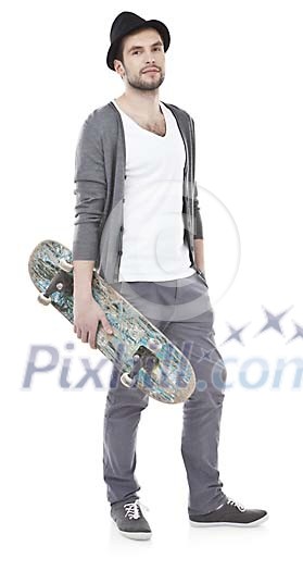 Isolated man with a skateboard