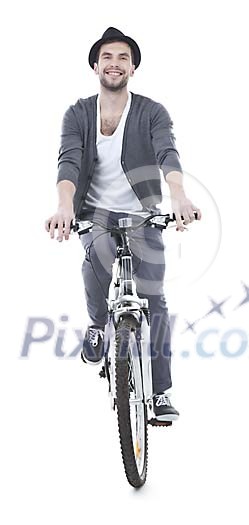 Isolated man on the bicycle
