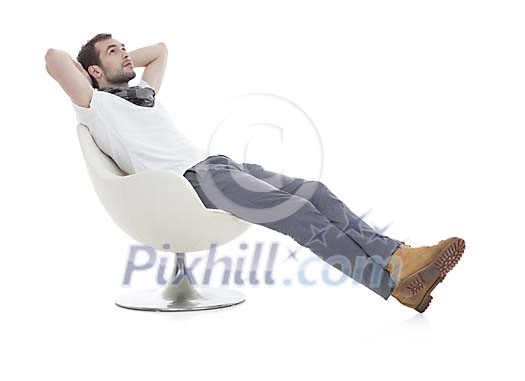 Isolated man sitting on the chair