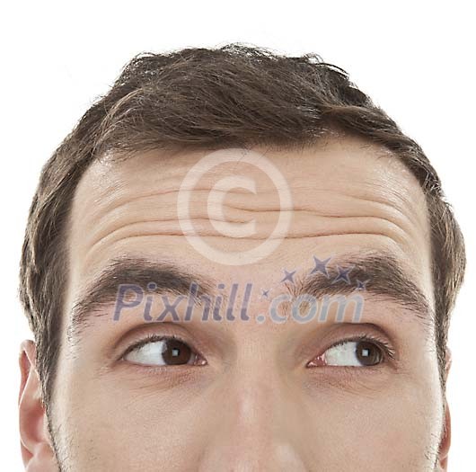 Half of mans face peeking Half of mans face peeking
