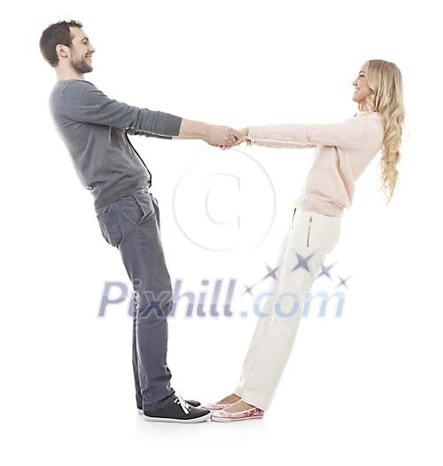 Isolated man and woman holding hands
