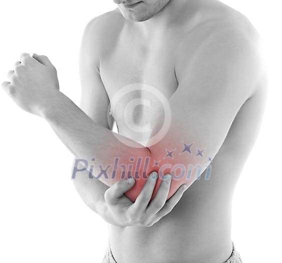 Man holding his sore elbow