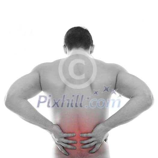 Man holding his sore back Man holding his sore back