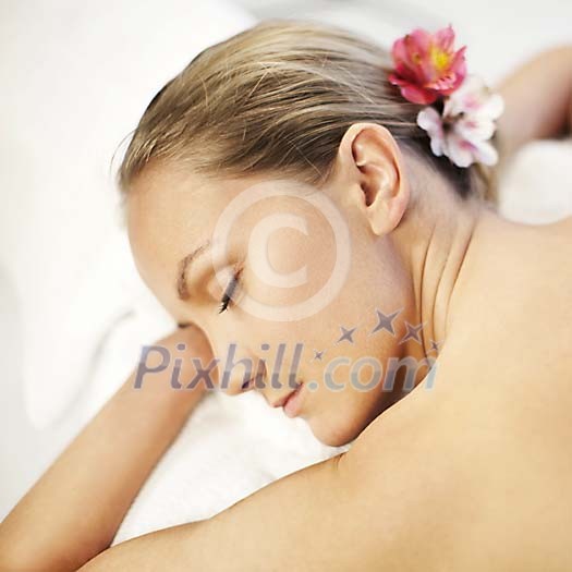 Woman sleeping in the spa