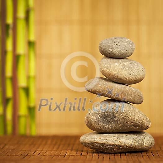Grey stones stacked in the spa