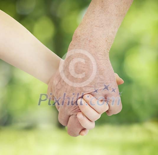 Holding young and old hand Holding young and old hand
