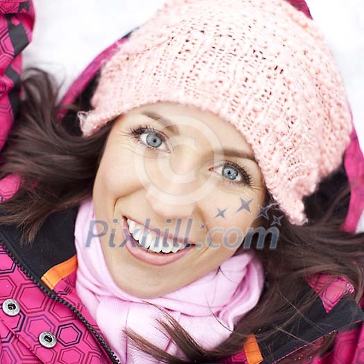 Happy woman in winter clothes