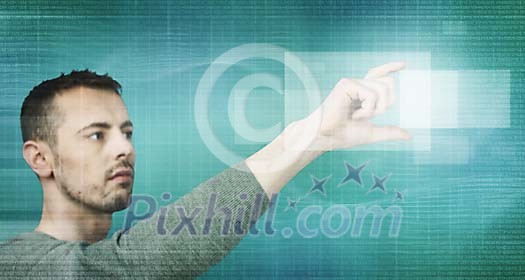 Male working on touchscreen Male working on touchscreen