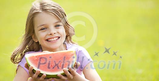 Girl with a slice of watermelon Girl with a slice of watermelon
