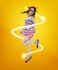 Girl jumping in the air with light around her