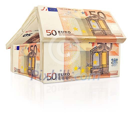 Isolated house made of euro bills