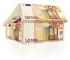 Isolated house made of euro bills