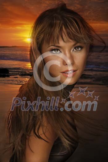 Girl posing on sunset