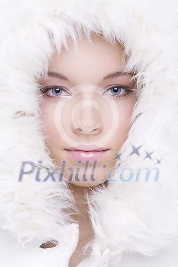 Woman with a furry hood Woman with a furry hood