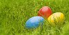 Three painted eggs in the grass