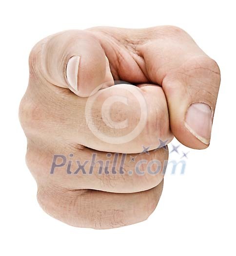 Isolated male hand pointing a finger