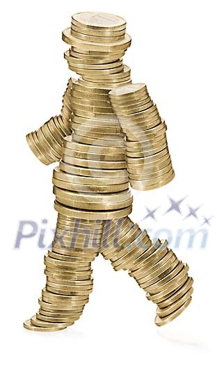 Isolated walking man made of coins Isolated walking man made of coins