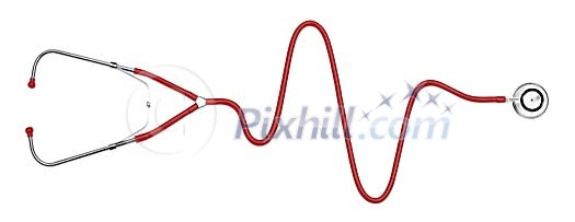 Red stethoscope in shape of ecg wave