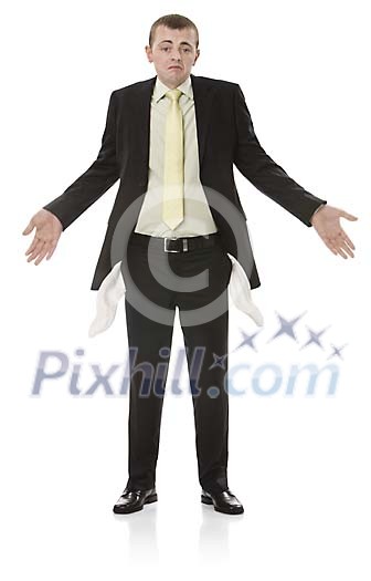 Man with empty pockets turned outside Man with empty pockets turned outside