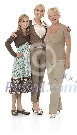 Grandmother, mother and daughter standing in white space