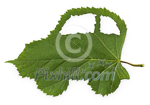 Car symbol made from green leaf