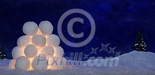 Close-up of a snow lantern in magical winter landscape Close-up of a snow lantern in magical winter landscape