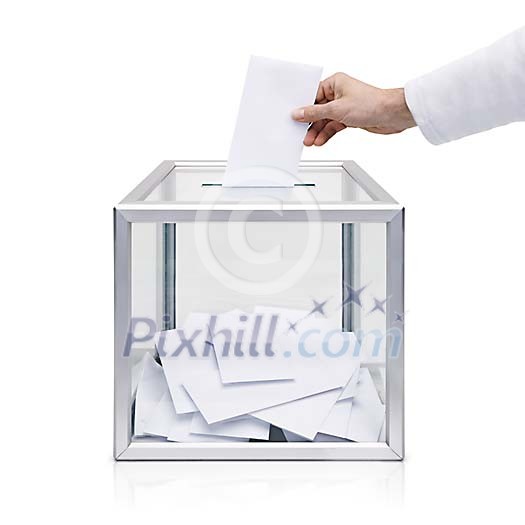 Hand placing the voting slip in to a voting box