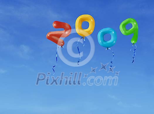 Balloons flying in the air forming year 2009