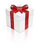 Stylish white gift package with red ribbon on white (clipping path included)
