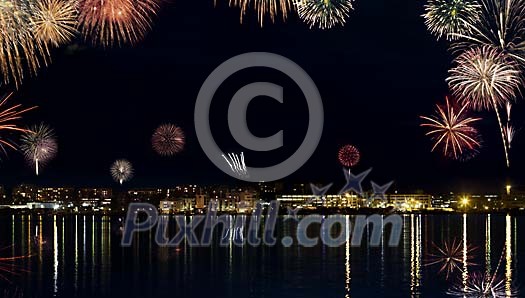 Fireworks over a distant city