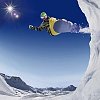 Snowboarder doing tricks in phantasy winter landscape