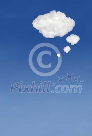 Thinking bubble shaped cloud in blue sky