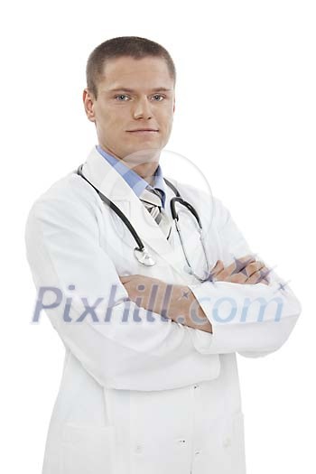 Half body portrait of male doctor (clipping path included)