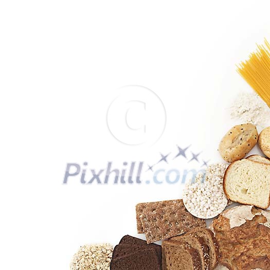 Bread and pasta corner with clipping path