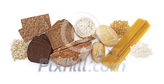 Selection of breads and pastas with clipping path