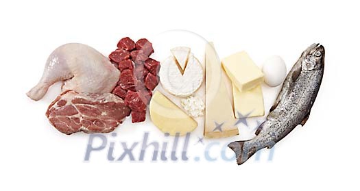 Selection of raw meat and other proteins with clipping path