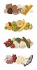 Selection of breads, fruits, vegetables and meat with clipping path