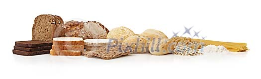 Selection of breads and pastas with clipping path