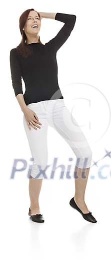 Standing woman laughing (clipping path included)