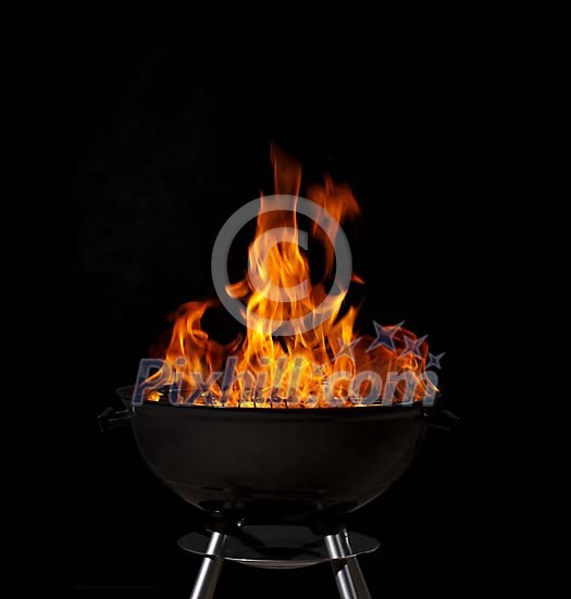 Grill with nice flames on balck background