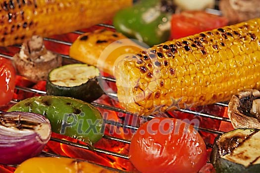 Colorfull grilled vegetables on hot grill