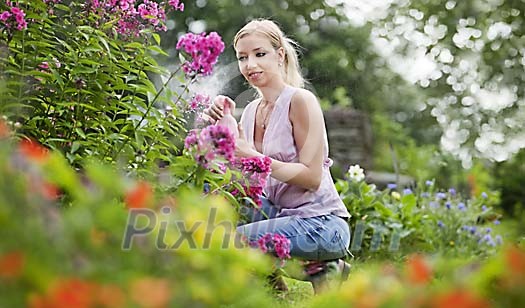 Woman in a green garden