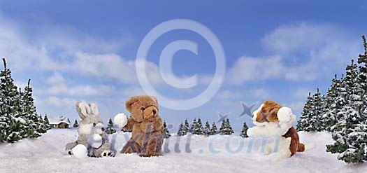 Toys having a snowball fight
