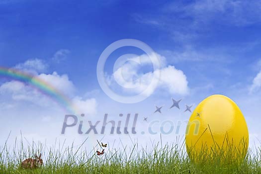 Easter egg and bunny in the grass Easter egg and bunny in the grass