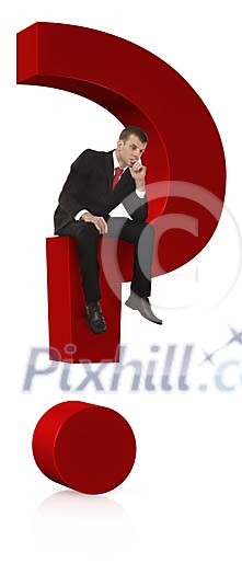 Man sitting on a giant questionmark
