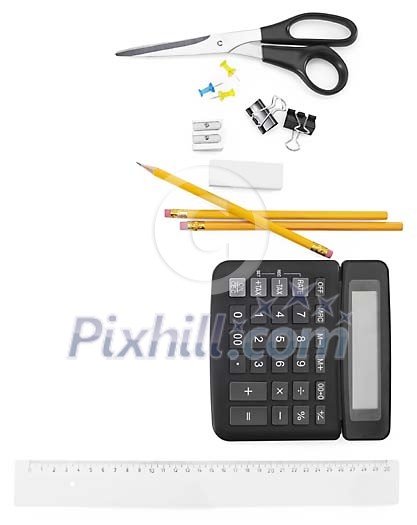 Selection of office supplies with clipping path