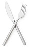 Fork and knife crossed on a white background