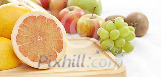 Selection of fruits on the cutting board